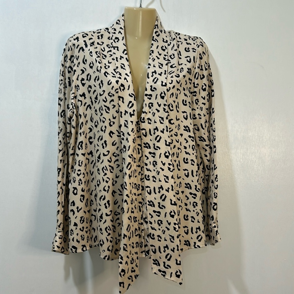 ZARA SILK BLOUSE WOMEN SIZE S ANIMAL PRINT LONG SLEEVE